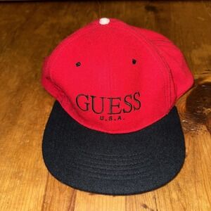 Guess USA Hat Snapback Red Black VTG Vintage Guess Products By Georges Marciand